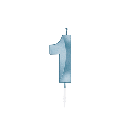 1-Jahres-Kerze, blau-metallic, 6 cm