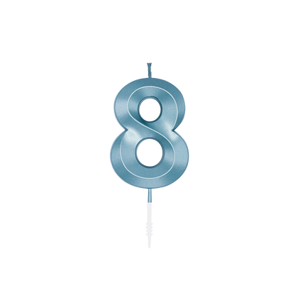 8-Jahres-Kerze, blau metallic, 6 cm