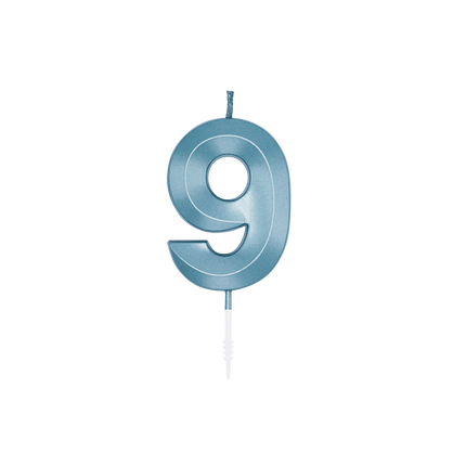 9-Jahres-Kerze, blau metallic, 6 cm