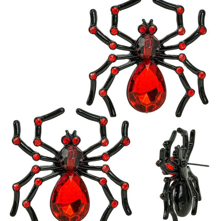 OHRRINGE SPINNE MIT ROTEN EDELSTEINEN UND STRASSSTEINEN