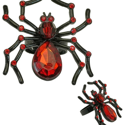 RING SPINNE MIT ROTEN EDELSTEINEN UND STRASSSTEINEN