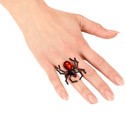 RING SPINNE MIT ROTEN EDELSTEINEN UND STRASSSTEINEN