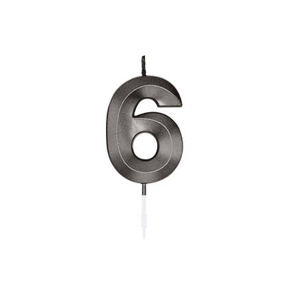 6-Jahres-Kerze, schwarz metallic, 6 cm