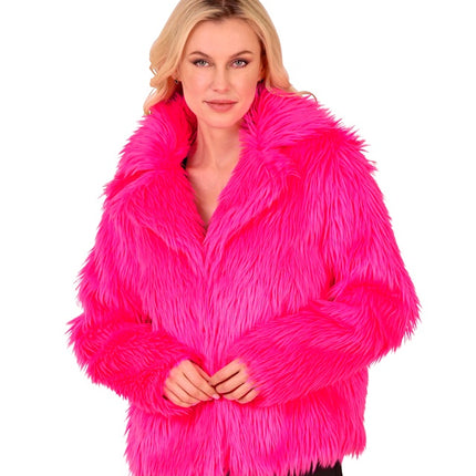 Pelzmantel Plüsch Damen Neon Pink