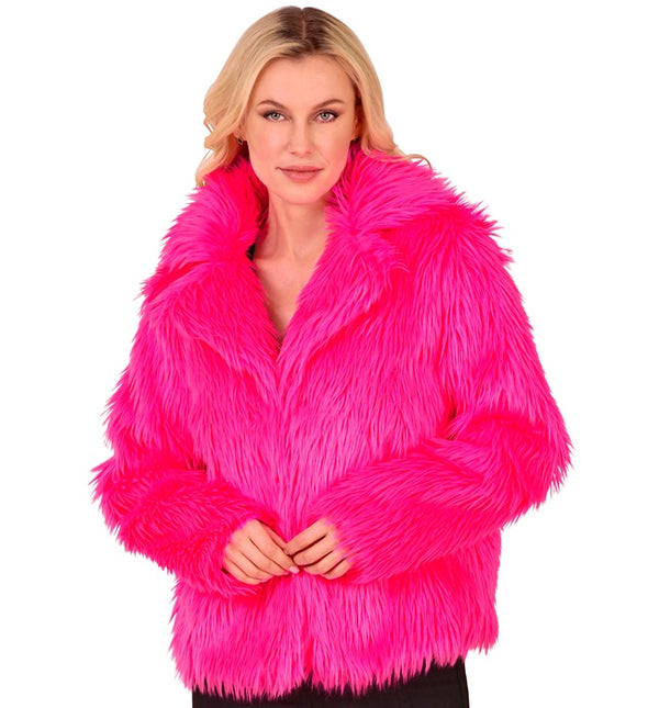 Pelzmantel Plüsch Damen Neon Pink