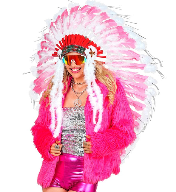 Pelzmantel Plüsch Damen Neon Pink