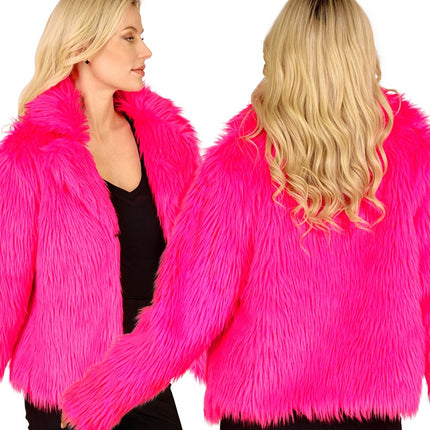 Pelzmantel Plüsch Damen Neon Pink