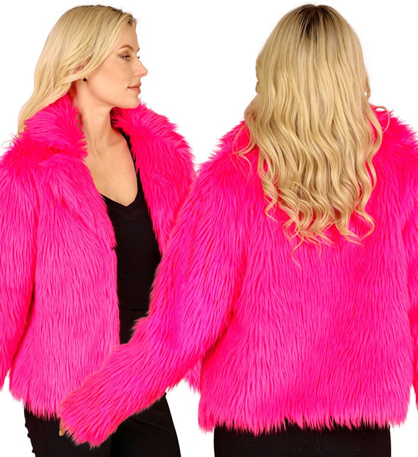 Pelzmantel Plüsch Damen Neon Pink