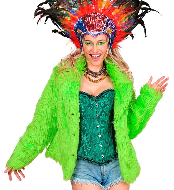 Pelzmantel Plüsch Neon Grün Damen