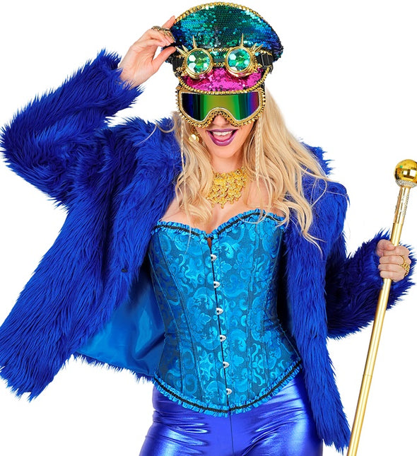 Pelzmantel Plüsch Blau Damen