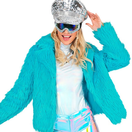 Damen Pelzmantel Plüsch Türkis