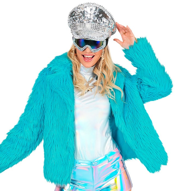 Damen Pelzmantel Plüsch Türkis