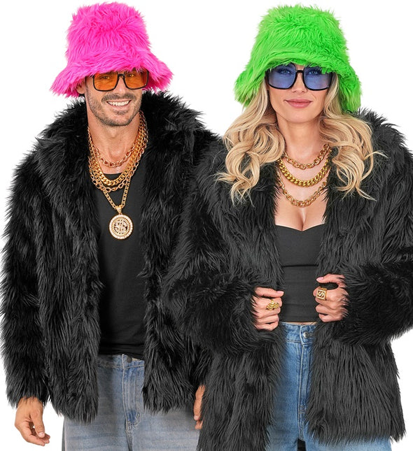 Pelzmantel Plüsch Schwarz