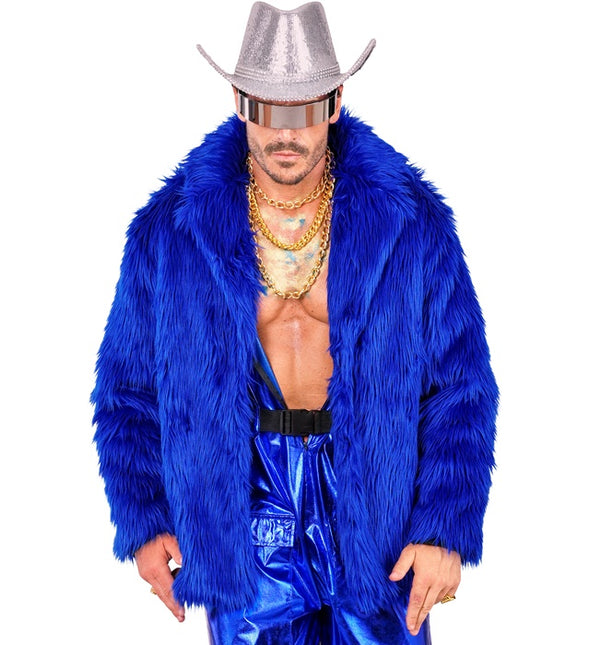 Pelzmantel Plüsch Blau