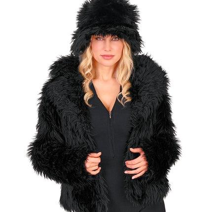 Pelzmantel Plüsch Damen Schwarz