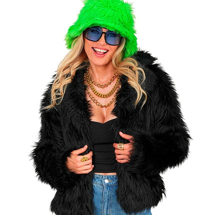 Pelzmantel Plüsch Damen Schwarz