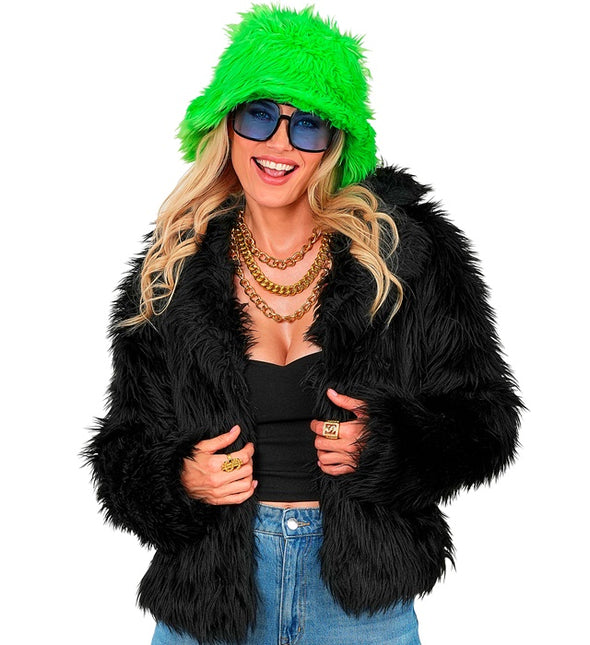 Pelzmantel Plüsch Damen Schwarz