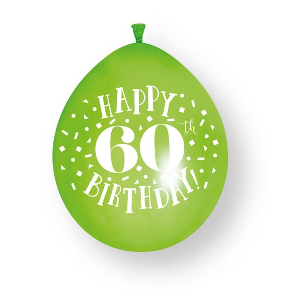 10ct Happy 60th Birthday 23cm Latex Balloons van Unique koop je bij Partywinkel