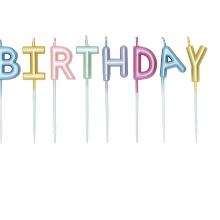 Bunte Kerzen „Happy Birthday“ in Pastelltönen
