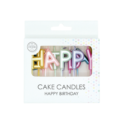 Bunte Kerzen „Happy Birthday“ in Pastelltönen