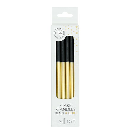 Schwarz-goldene Kerzen, dip-dyed, 9,5 cm, 12 Stück