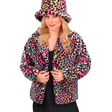 Pelzmantel Damen Plüsch Leopard Multi