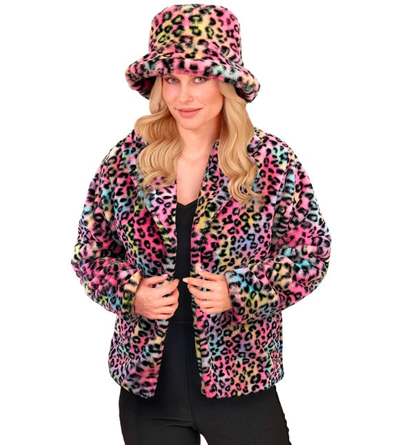 Pelzmantel Damen Plüsch Leopard Multi