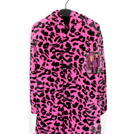 Pelzmantel mit Hut Plüsch Leopard Neon Pink