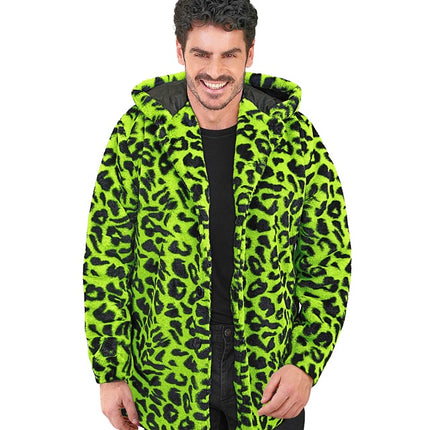 Pelzmantel mit Hut Plüsch Leopard Neon