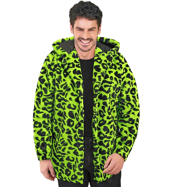 Pelzmantel mit Hut Plüsch Leopard Neon