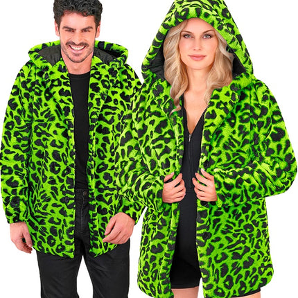 Pelzmantel mit Hut Plüsch Leopard Neon