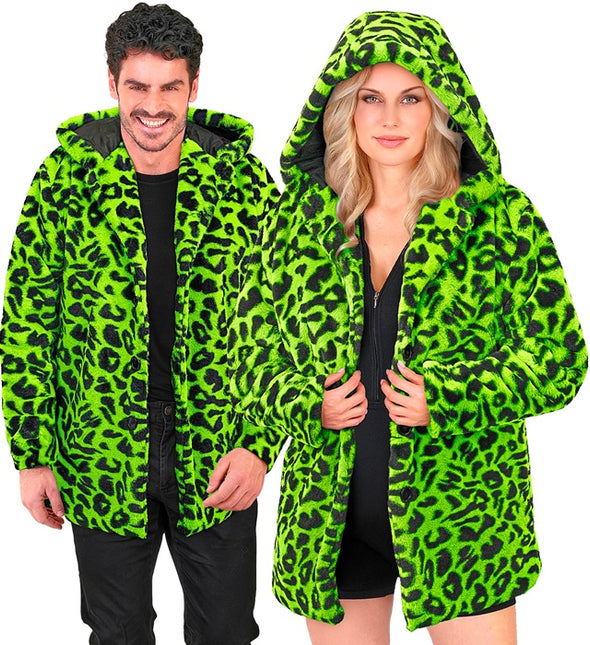 Pelzmantel mit Hut Plüsch Leopard Neon