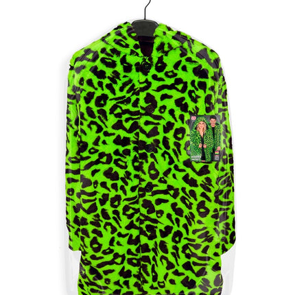 Pelzmantel mit Hut Plüsch Leopard Neon