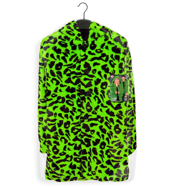 Pelzmantel mit Hut Plüsch Leopard Neon