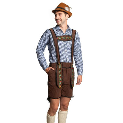 Lederhose Dunkelbraun Kurz + Bluse Blau