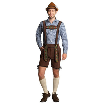 Lederhose Dunkelbraun Kurz + Bluse Blau