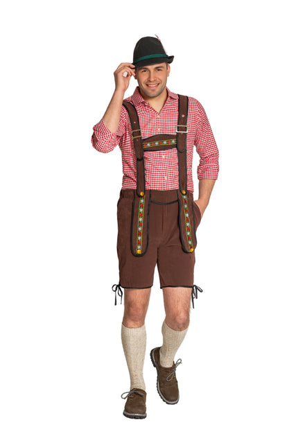 Lederhose Johann mit verstellbaren Hosenträgern Dunkelbraun Kurz