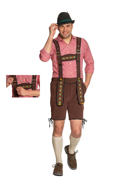 Lederhose Johann mit verstellbaren Hosenträgern Dunkelbraun Kurz