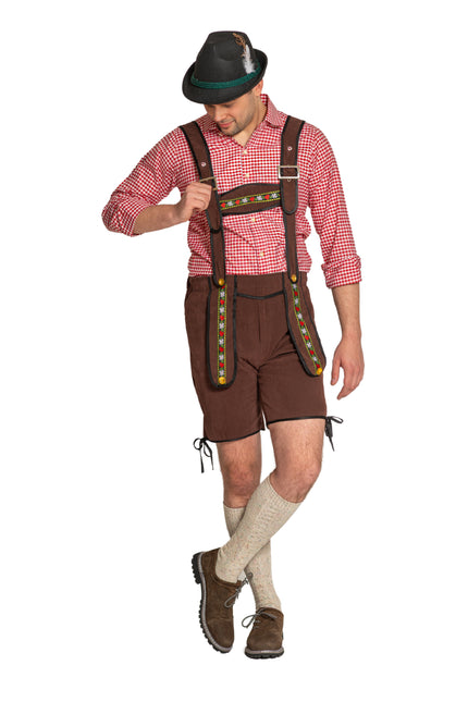 Lederhose Johann mit verstellbaren Hosenträgern Dunkelbraun Kurz