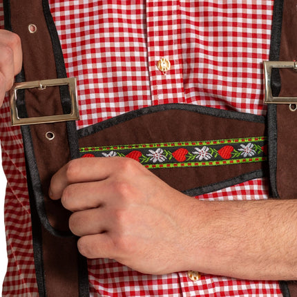 Lederhose Johann mit verstellbaren Hosenträgern Dunkelbraun Kurz
