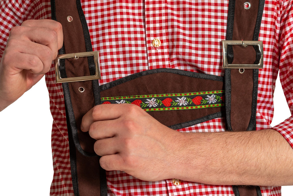 Lederhose Johann mit verstellbaren Hosenträgern Dunkelbraun Lang