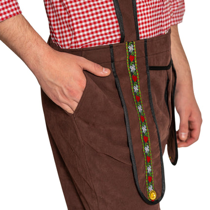Lederhose Johann mit verstellbaren Hosenträgern Dunkelbraun Lang