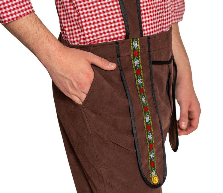 Lederhose Johann mit verstellbaren Hosenträgern Dunkelbraun Lang