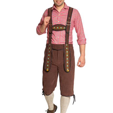 Lederhose Johann mit verstellbaren Hosenträgern Dunkelbraun Lang