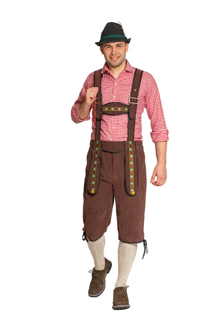 Lederhose Johann mit verstellbaren Hosenträgern Dunkelbraun Lang