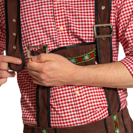 Lederhose Johann mit verstellbaren Hosenträgern Dunkelbraun Lang