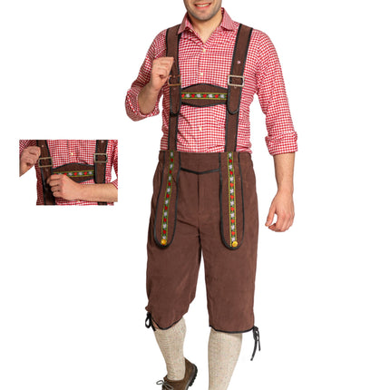 Lederhose Johann mit verstellbaren Hosenträgern Dunkelbraun Lang
