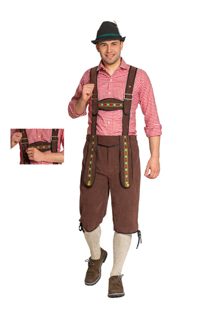 Lederhose Johann mit verstellbaren Hosenträgern Dunkelbraun Lang