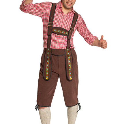 Lederhose Johann mit verstellbaren Hosenträgern Dunkelbraun Lang