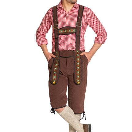 Lederhose Johann mit verstellbaren Hosenträgern Dunkelbraun Lang